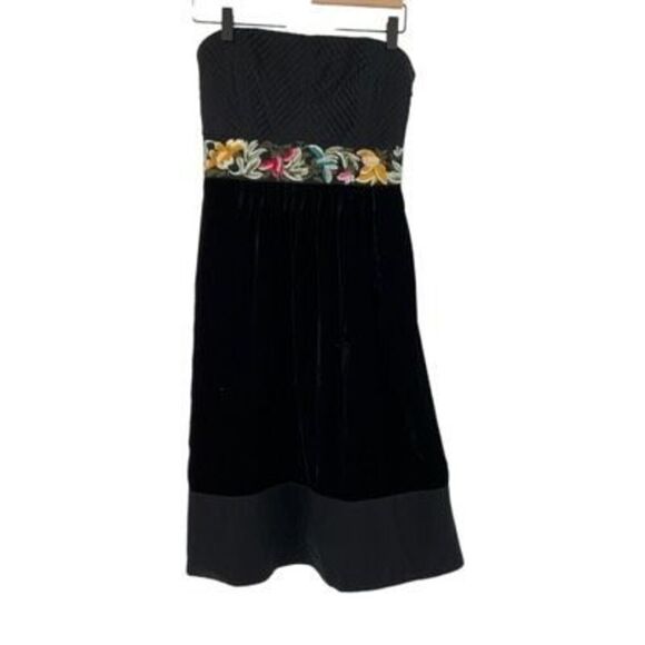 Anthropologie Floreat Velvet Fairy Goth Y2K Strapless Embroidered Floral Silk Bl - Picture 1 of 7
